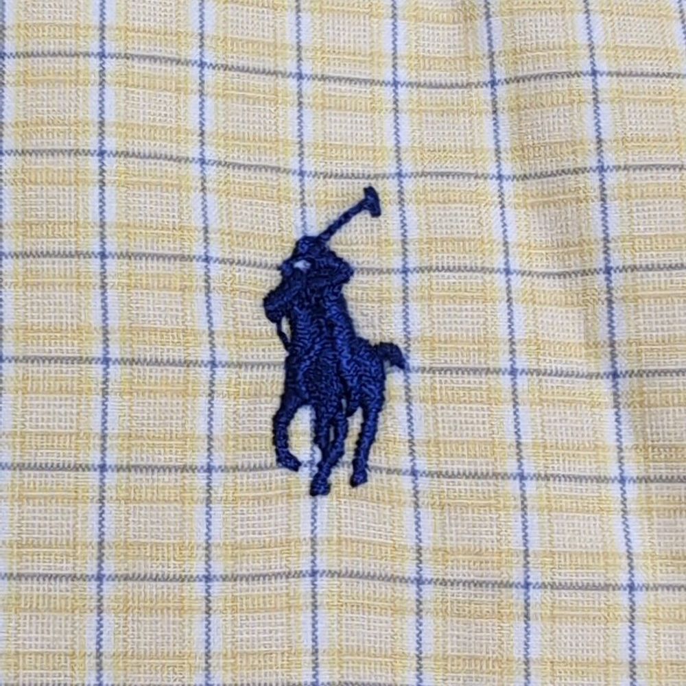 Ralph Lauren Men's 15 32/33 Yellow/Blue Check Button Up Long Sleeve Custom Fit